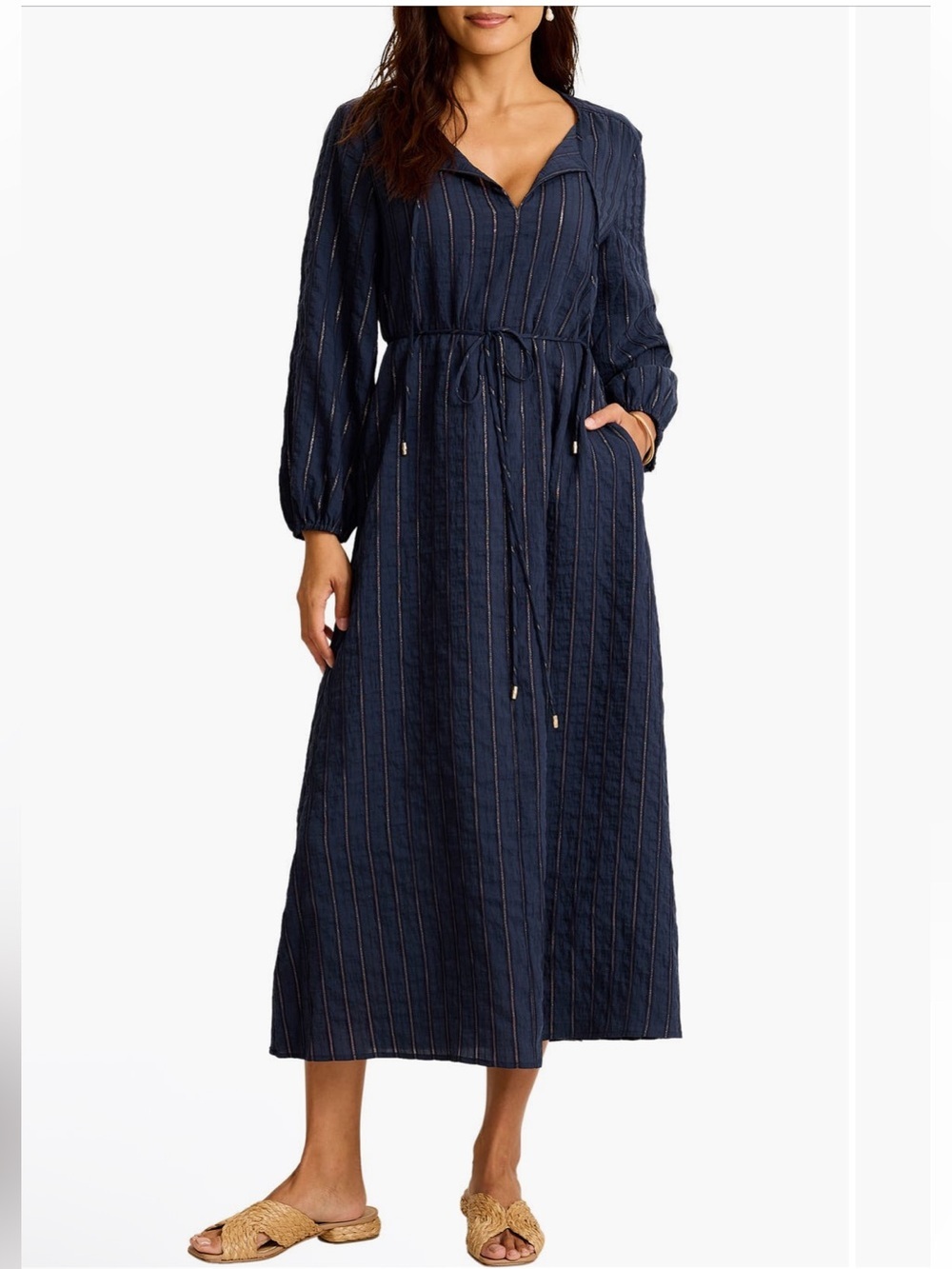 Tommy Bahama Metallic Stripe Long Sleeve Maxi Dress Size small